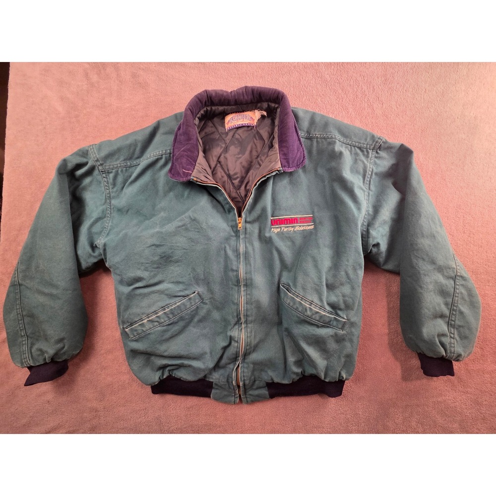 Vintage Dunbrooke Workwear Canvas Bomber Jacket Teal Navy Corduroy Large USA